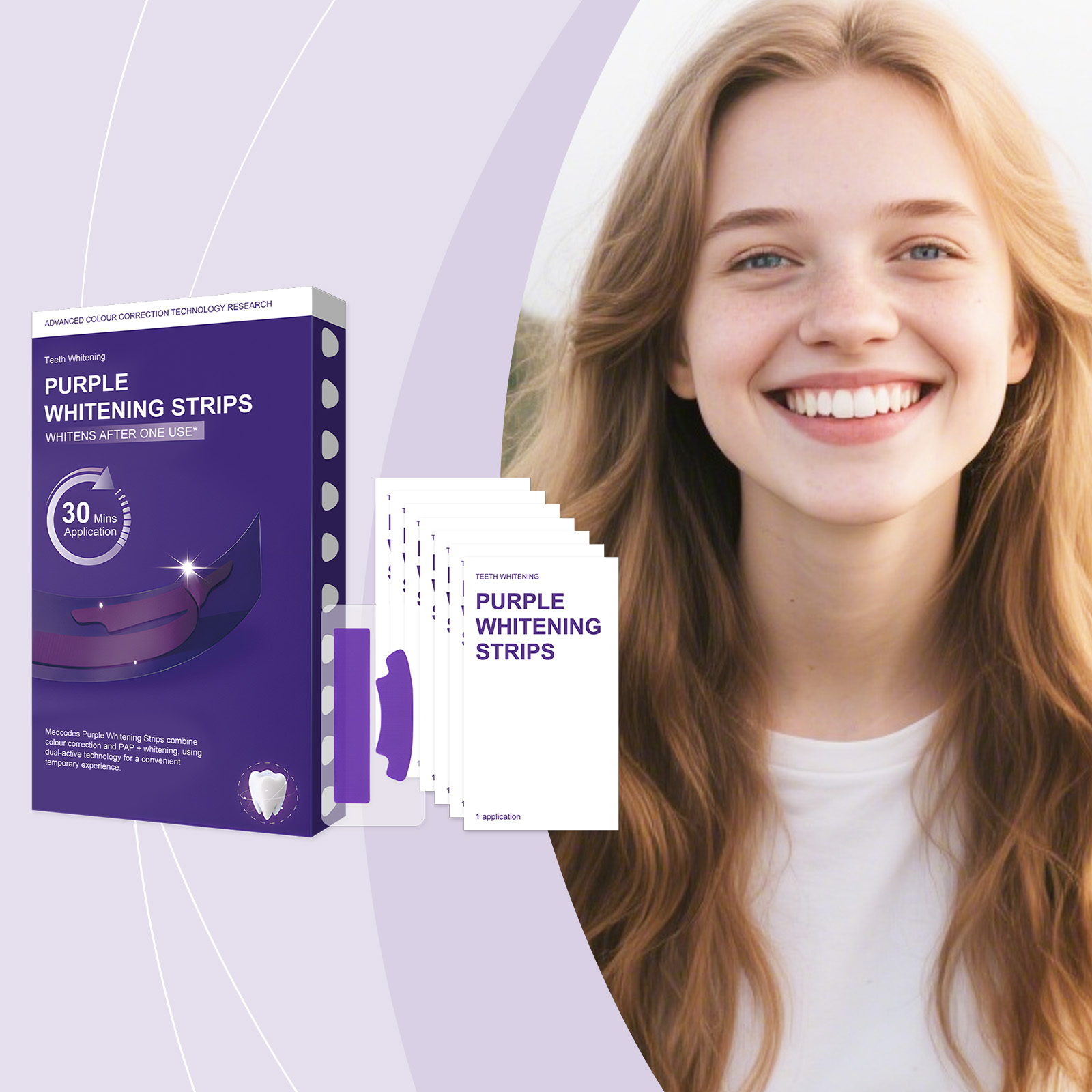 Teeth Whitening Ingredients - Mor Parlak Leke Çıkarıcı Diş Bantları,